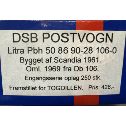 Heljan 50 86 90 DSB postvogn med brevkasse Litra Pbh 50 86 90 28 106-0