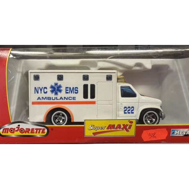Majorette 3030 serie NYC EMS ambulance Brugt i orginal emballage i P�n stand skala 1:43