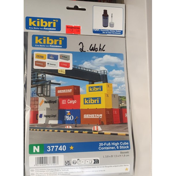 Kibri 377401 spor N 20-fods High Cube Container 6 stk. L 3,8 x B 1,5 x H 1,8 cm. 2 sortering