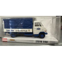 Brekina HO 37721 lille l lastbil Steyr 590 Zipfer Bier hvid og bl