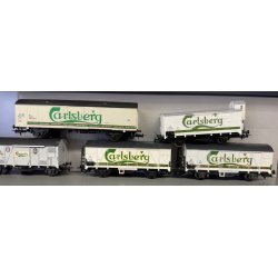 Liliput HO 555 DSB lot med 5 Carlsberg lvogne med Jvnstrm hjul